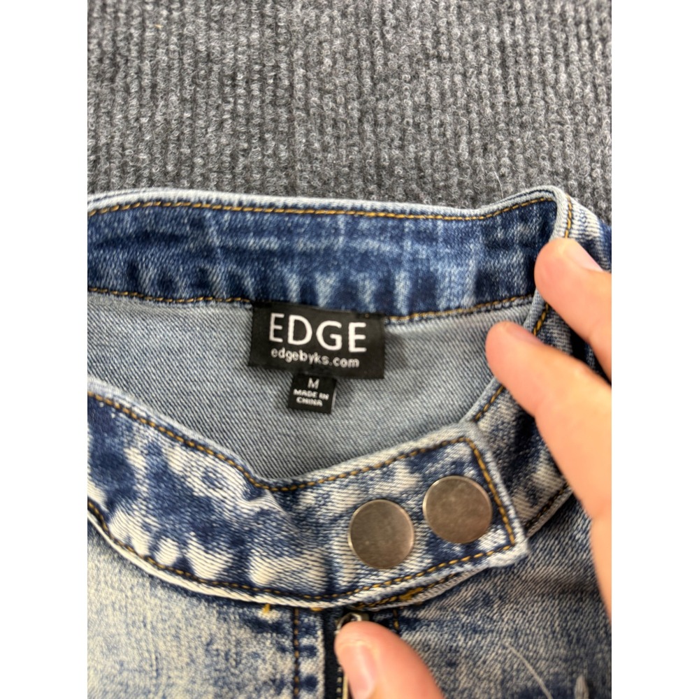 Edge by KS Womens Distressed Cross Patch Denim Jacket Blue LT60330B-K Medium - Picture 2 of 6